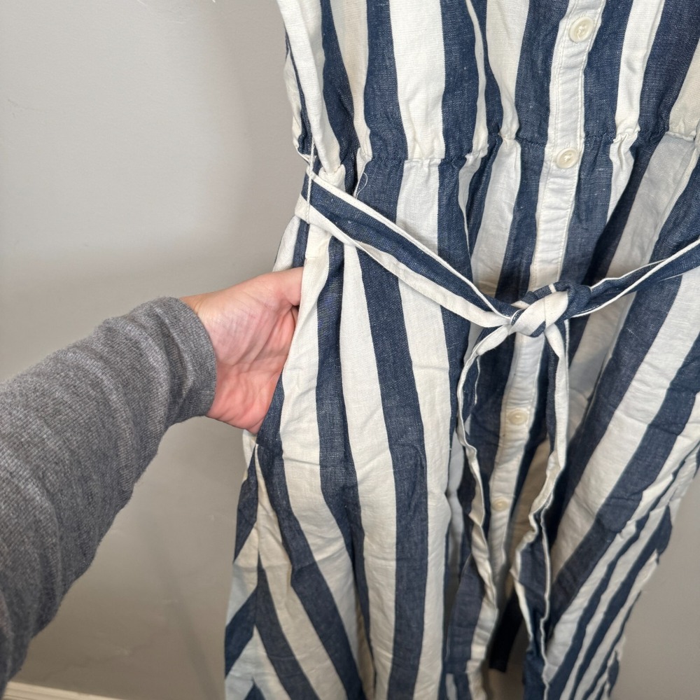 Pact Navy and Cream Striped Smocked-Back Midi Dress - Picture 6 of 9
